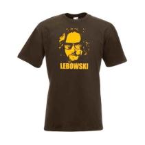 een gele Lebowski print bedrukt op een t-shirt van 100% katoen