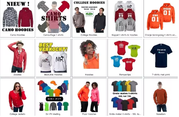 Overzicht homepage BBshirts