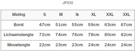 Maattabel THE 100 Polo JP100.