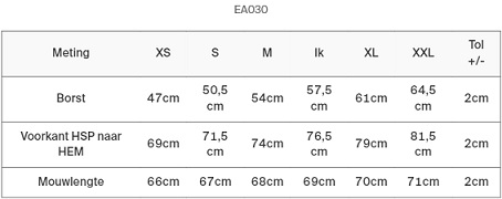 Maattabel Banff Sustainable Sweaters EA030.