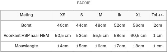 maattabel-Cascades Organic Womens Tee EA001F