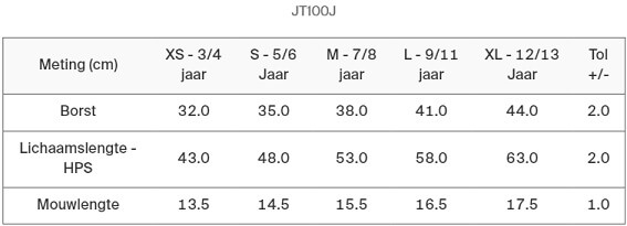 Maattabel THE 100 Kids T JT100J