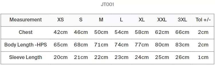 Maattabel TRI-BLEND T JT001