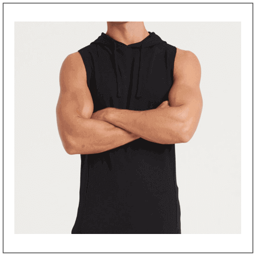 Urban Sleeve Less Muscle Hoodie model.