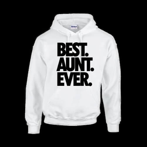 Best Aunt Ever hoodie wit met zwarte print