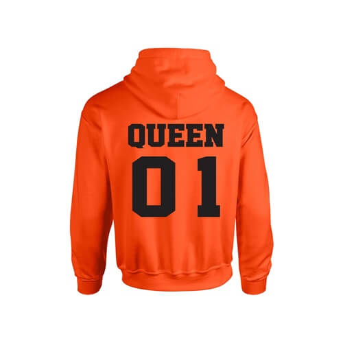 Gildan hoodie oranje Queen zwart achterkant