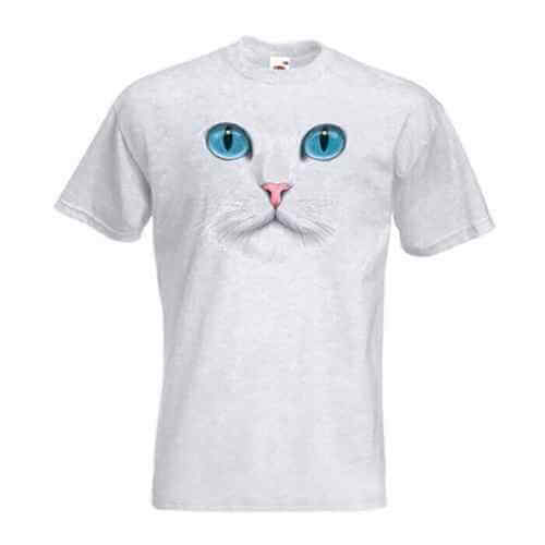 katten ogen bedrukt op een t-shirt van 100% katoen.