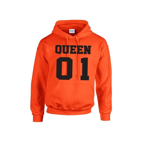 Oranje hoodie Queen zwart voorkant