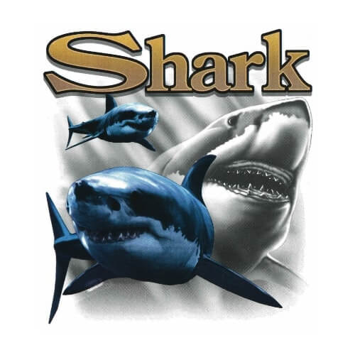 Shark print bedrukt op een t-shirt. Leverbaar vanaf maat S t/m XXL.