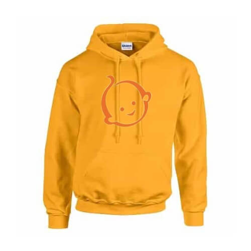 Zwitsal logo bedrukt op gele hoodie