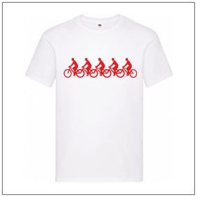 5 fietsen bedrukt op een wit t-shirt van BBshirts