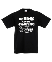 de bink van de camping bedrukt op een zwart baby t-shirt.