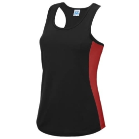 dri-fit dames singlet jet black fire red van 100% polyester en leverbaar vanaf maat XS t/m XL.