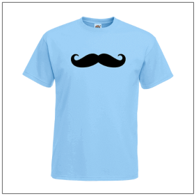Een zwarte Snor bedrukt op een t-shirt