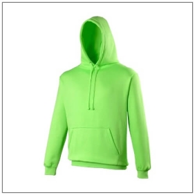 Fluor hoodie JH004 in de kleur Electric Green met capuchon, buidelzak en uniseks pasvorm – gemaakt van zachte stof en ideaal
