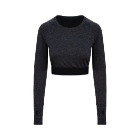 Girlie Long Sleeve Crop T JC039 - Black slate melange