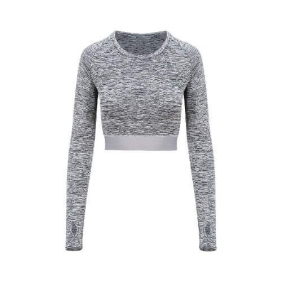 Girlie Long Sleeve Crop T JC039 - Grey melange