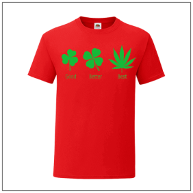 Good Better Best wietblad bedrukt op een rood t-shirt