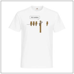 Hes Wireless bedrukt op een t-shirt