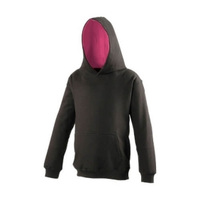 Kids Varsity hoodie JH003J Jet black - Hot pink