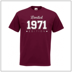 Limited Edition bedrukt op een t-shirt met jaartal naar keuze