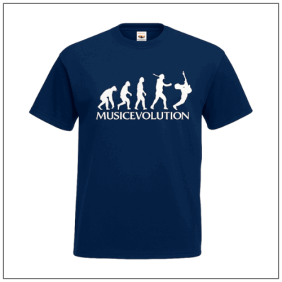 Musicevolution bedrukt op een t-shirt