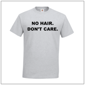 No Hair Don't Care bedrukt op een t-shirt