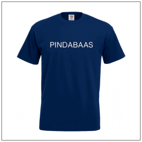 Pindabaas bedrukt op een blauw t-shirt