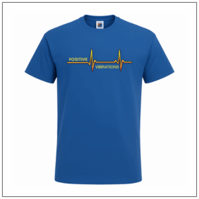 Positive Vibrations bedrukt op een blauw tshirt