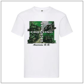 Rail Crossing Road bedrukt op een wit t-shirt.