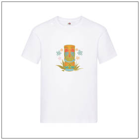Totempaal bedrukt op een wit t-shirt van bbshirts