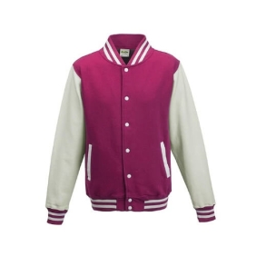 Varsity Jackets - JH043. Kleuren Hot pink-Arctic white