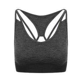 Womans Cross Back Crop Top - Black slate melange
