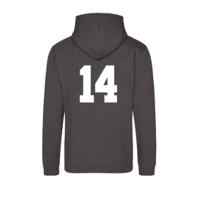 zwarte hoodie bedrukt met rugnummer 14