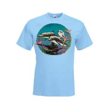 3 zwemmende dolfijnen print bedrukt op een t-shirt