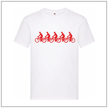 5 fietsen bedrukt op een wit t-shirt van BBshirts