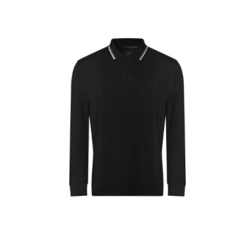 AWDis Long Sleeve Tipped 100 Polo JP103 in zwart met witte kraagdetails – stijlvolle lange mouwen polo van 100% katoen, ideaa