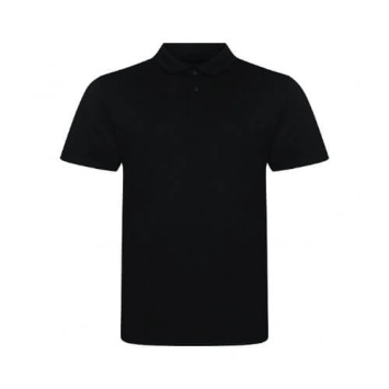 Een AWDis Tri-Blend Polo JP001 in Solid black – unisex polo met moderne pasvorm, gemaakt van een mix van katoen, polyester en