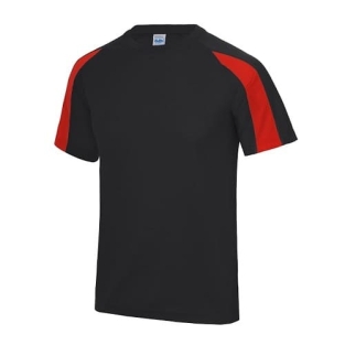 jet-black fire-red dri-fit heren shirts van 100% polyester.