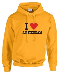 Gele I Love Amsterdam hoodie.