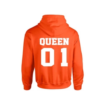 Gildan hoodie oranje Queen wit achterkant