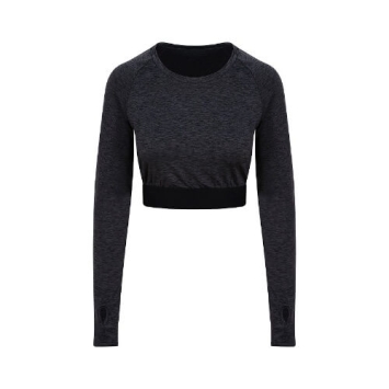 Girlie Long Sleeve Crop T JC039 - Black slate melange