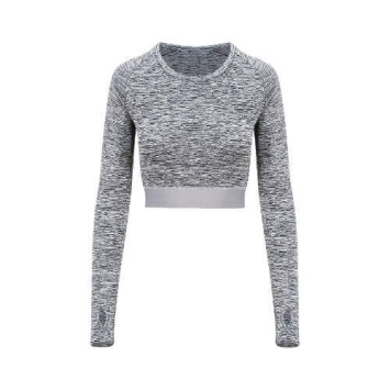 Girlie Long Sleeve Crop T JC039 - Grey melange