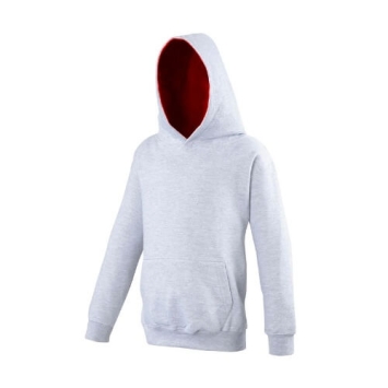 Kids Varsity Hoodie JH003J Heather Grey - Fire red