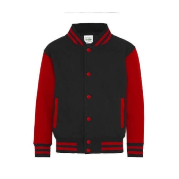 AWDis Kids Varsity Jacket JH043J Jet black - Fire red.