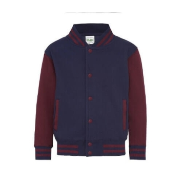 AWDis Kids Varsity Jacket JH043J Oxford navy - Burgundy.