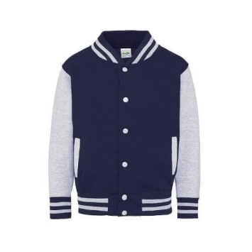 AWDis Kids Varsity Jacket JH043J Oxford navy - Heather grey.