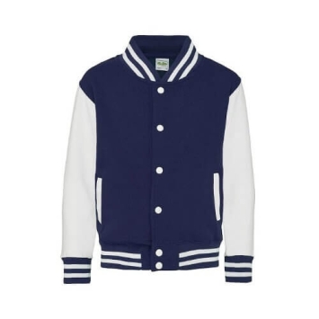 AWDis Kids Varsity Jacket JH043J Oxford navy - White.