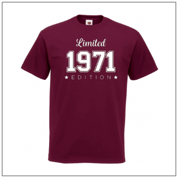 Limited Edition bedrukt op een t-shirt met jaartal naar keuze