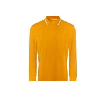 AWDis Long Sleeve Tipped 100 Polo JP103 in mustard met witte kraagdetails – stijlvolle lange mouwen polo van 100% katoen, ide